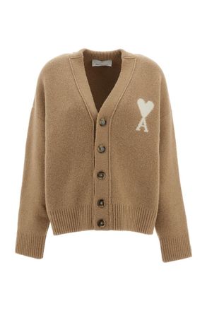 Ami Beige V-Neck Alpaca Wool-Blend Cardigan