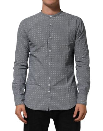 Aglini Gray Polka Dot Cotton Button Down Long Sleeves Mens Shirt