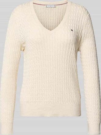 Tommy Hilfiger Regular Fit Strickpullover aus reiner Baumwolle in Weiss, Größe XXL