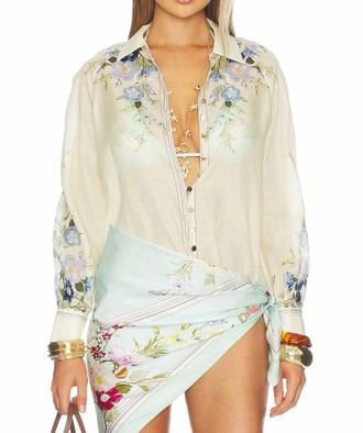 Self Portrait Floral Organza Blouse In Yellow
