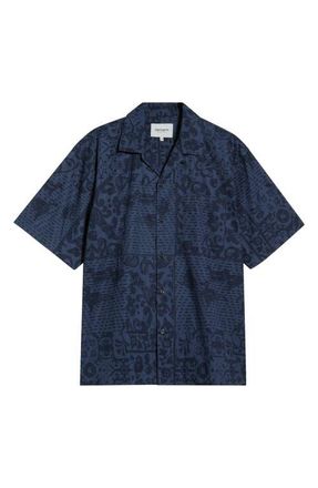 Carhartt Work in Progress Vestige Print Cotton Poplin Bowling Shirt in Vestige, Blue at Nordstrom, Size Xx-Large