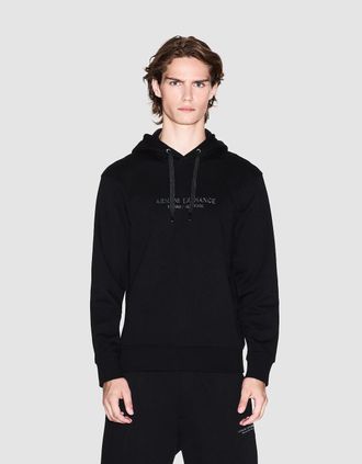 A|X Armani Exchange Mens Armani Exchange Mens Pullover Hoodie with Tonal Milano/New York Logo - Black UC001 - Size: 40