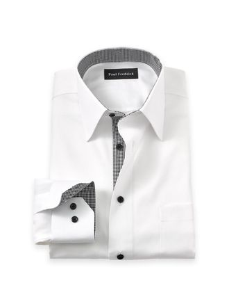 Paul Fredrick Slim Fit Comfort Stretch Non-iron Solid Dress Shirt With Contrast Trim