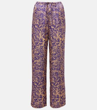 Dries Van Noten Pantaloni a gamba larga in raso di seta