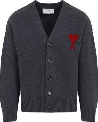 Ami v Neck Cardigan With Contrasted Ami de Coeur
