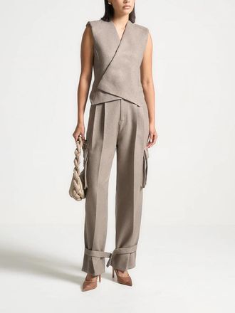 Mani&egrave;re De Voir Danielle Straight Pleated Cargo Trousers in Taupe at Nordstrom, Size 6