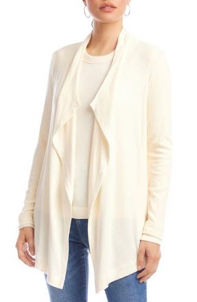 Karen Kane Rib Draped Open Front Cardigan in Dark Cream at Nordstrom, Size Large