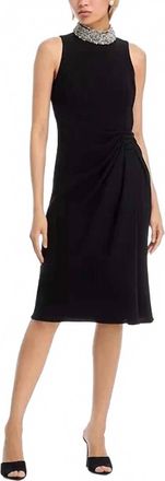 Teri Jon Mock Neck Sarong Midi Dress In Black