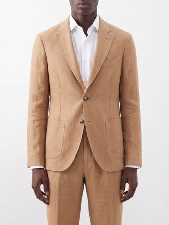 Herno Elegant Single-Breasted Linen Blazer with Notch Lapels and Patch Pockets