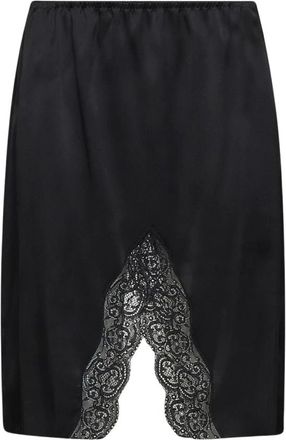Saint Laurent Midi-rok met kanten rand - Dames - Rokken - Zwart - Maat: S Zijde