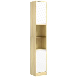 HOMCOM Columna de ba&ntilde;o 30x24x170 cm roble y blanco