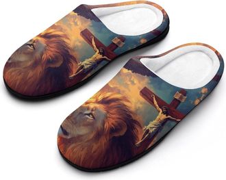 Generic Christian Lion Of Judah Ea-gle Womens Slippers Warm House Slippers Indoor House Shoes with Anti-Skid Rubber Sole
