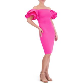 Eliza J Ruffle Sleeve Off the Shoulder Cocktail Dress in Hot Pink at Nordstrom, Size 10