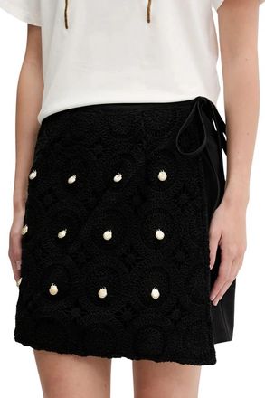 Never Fully Dressed Crochet-detail Wrap Mini Rok - Dames - Korte rokken - Zwart - M - Katoen - Rokken