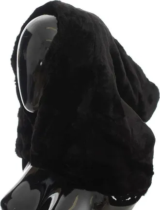 Dolce & Gabbana Womens Black Weasel Fur Crochet Hood Scarf Hat