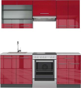 Vicco Mueble De Cocina Fame-line, Burdeos Brillo Intenso/antracita, 200 Cm, Et M&aacute;rmol