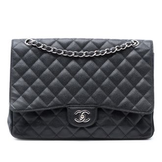 Chanel Pre-owned Womens Maxi Classic Caviar Single Flap - Black Leather - One Size
