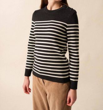 Saint James Rochefort Striped Sailor Jumper In Anthracite/ecume