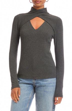 Fifteen Twenty Kari Twist Neck Cutout Rib Top in Charcoal at Nordstrom, Size Medium