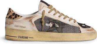 Golden Goose Distressed Low-Top Sneakers with Leopard Printed Heel