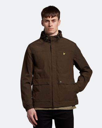 Lyle & Scott Mens Hooded Pocket Jacket in Olive Nylon - Size Medium