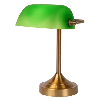 Lucide L&aacute;mpara de mesa en metal y cristal verde y bronce 30cm