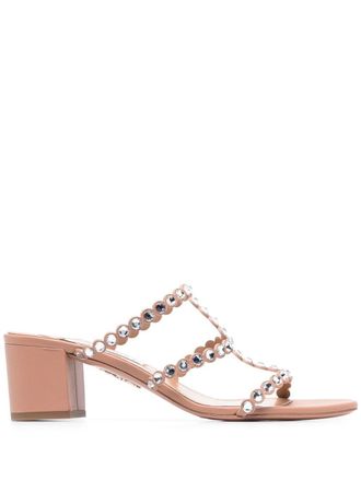 Aquazzura 55mm crystal-embellished open-toe sandals - women - Calf Leather/Calf Leather/Calf Leather - 40.5 - Neutrals