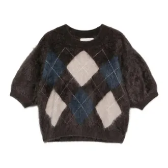 Lisa Yang Cashmere Knitwear, female, Brown, Size: XS Crew Neck Puff-Sleeve Sweater