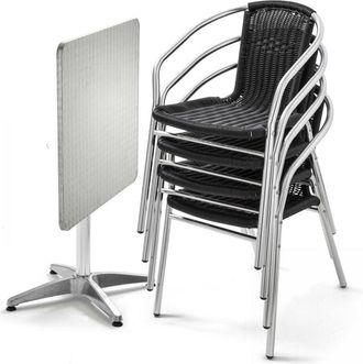 Oviala Mesa cuadrada de aluminio y 4 sillas negras