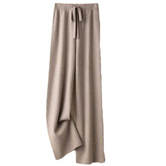 Generic Womens Cashmere Knitted Wide Leg Pants Women Winter Elastic Loose Trousers Straight Wool Casual Warm Pant