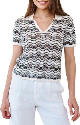 Bella Dahl Short Sleeve Cotton & Silk Blend Pointelle Polo Sweater in Moonlit Waves at Nordstrom, Size X-Small