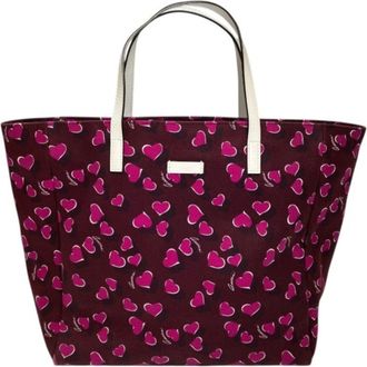 Gucci Purple Canvas Leather Handbag Tote Bag (Pre-Owned)