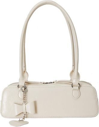 Generic Women PU Underarm Bag Small Handbag Large Capacity Fashion Shoulder Bag Solid Color Top Handle Bag with Heart Pendant Stylish Shoulder Purse (White)