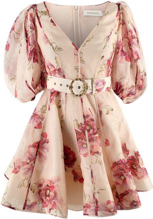 Zimmermann Pink Floral Belted High Tide Mini Dress Size XXS