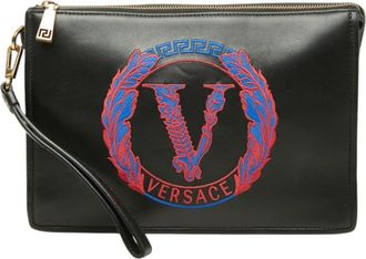 Versace Black Leather Clutch Bag (Pre-Owned)