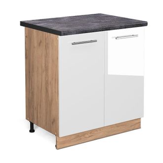 Vicco Armario Bajo Para Fregadero Fame-line, Blanco Alto Brillo, 80 Cm, Et Antracita Vicco