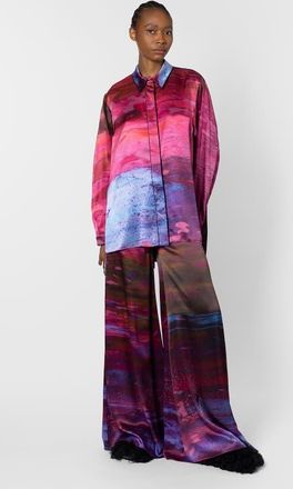 Roksanda Ilincic Arneau Printed Silk Trouser in Brush Cassis /Fushcia at Nordstrom, Size 0