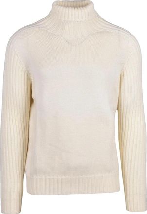 Gran Sasso White Ribbed Virgin Wool Turtleneck Sweater