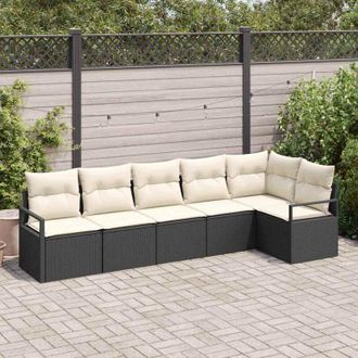 vidaXL Vidaxl - Conjunto De Sof&aacute; De Jard&iacute;n Con Coj&iacute;n 6 Pcs Negro, Crema