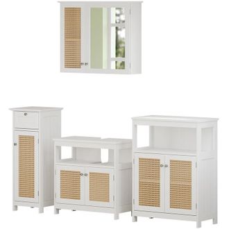 Vicco Set di mobili da bagno Rosario, Bianco, 4 parti, con armadio midi
