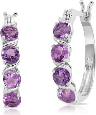MAX + STONE Sterling Silver Round Gemstone Statement Hoop Earrings