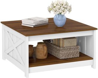 Costway Tavolino da caffè in stile rustico, tavolino quadrato a 2 ripiani con ripiano portaoggetti, per soggiorno, camera da letto, 78 x 78 x 44 cm, bianco e