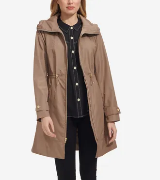 Cole Haan Womens Packable Rain Jacket - Beige Size Medium