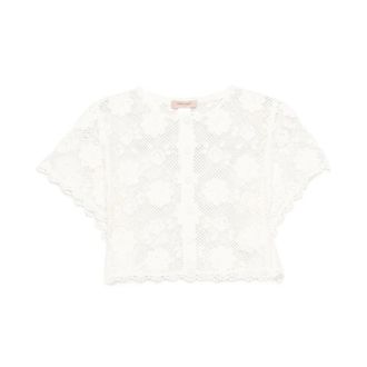 Twinset Blouses, female, White, Size: M Crochet Knit Top