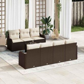 vidaXL Vidaxl - Conjunto De Sof&aacute; De Jard&iacute;n 8 Pcs Marr&oacute;n, Crema 55 X 55 X 37 Cm
