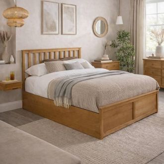 Aspire Home Accents Hampton Wooden Ottoman Storage Bed Shaker Style White/Natural in Natural | Size: Small Double
