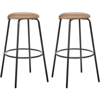 Beliani Beliani - Conjunto De 2 Taburetes De Bar Terciopelo Patas De Acero Negras Sin Reposabrazos Comedor Marr&oacute;n Morton