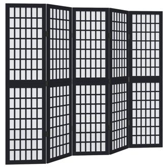Berkfield Home Room Divider 5 Panels Black Solid Wood Paulownia
