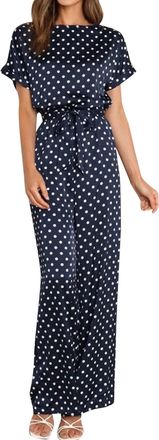 Generic Women Casual Jumpsuits Boho Polka Dot Print Romper Long Playsuit O Neck Fashion Jumpsuit Casual Loose Jumpsuit Womens Club Jumpsuits And Rompers (Blue