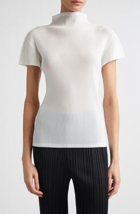 Pleats Please Issey Miyake Mist Basics Funnel Neck Top in White at Nordstrom, Size 5